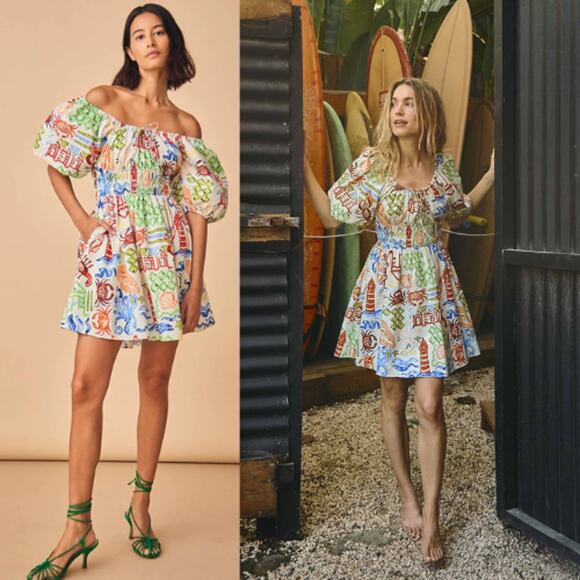 NWT Hunter Bell Scoop Neck Smocked Waist Bell Drew Mini Dress Surfside Size: 0 - Picture 8 of 8